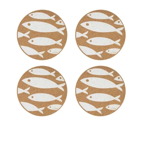 Liga Cork Coaster Set of 4 Fish White Image 1