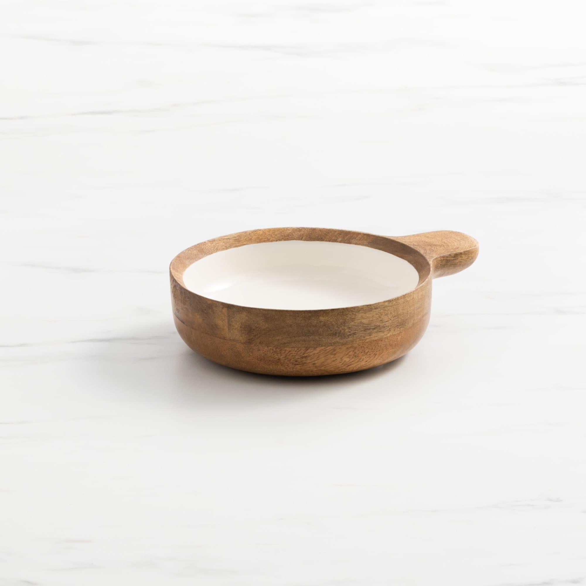 Salisbury & Co Calla Round Mango Wood Serving Bowl with Handle 23cm White Image 1