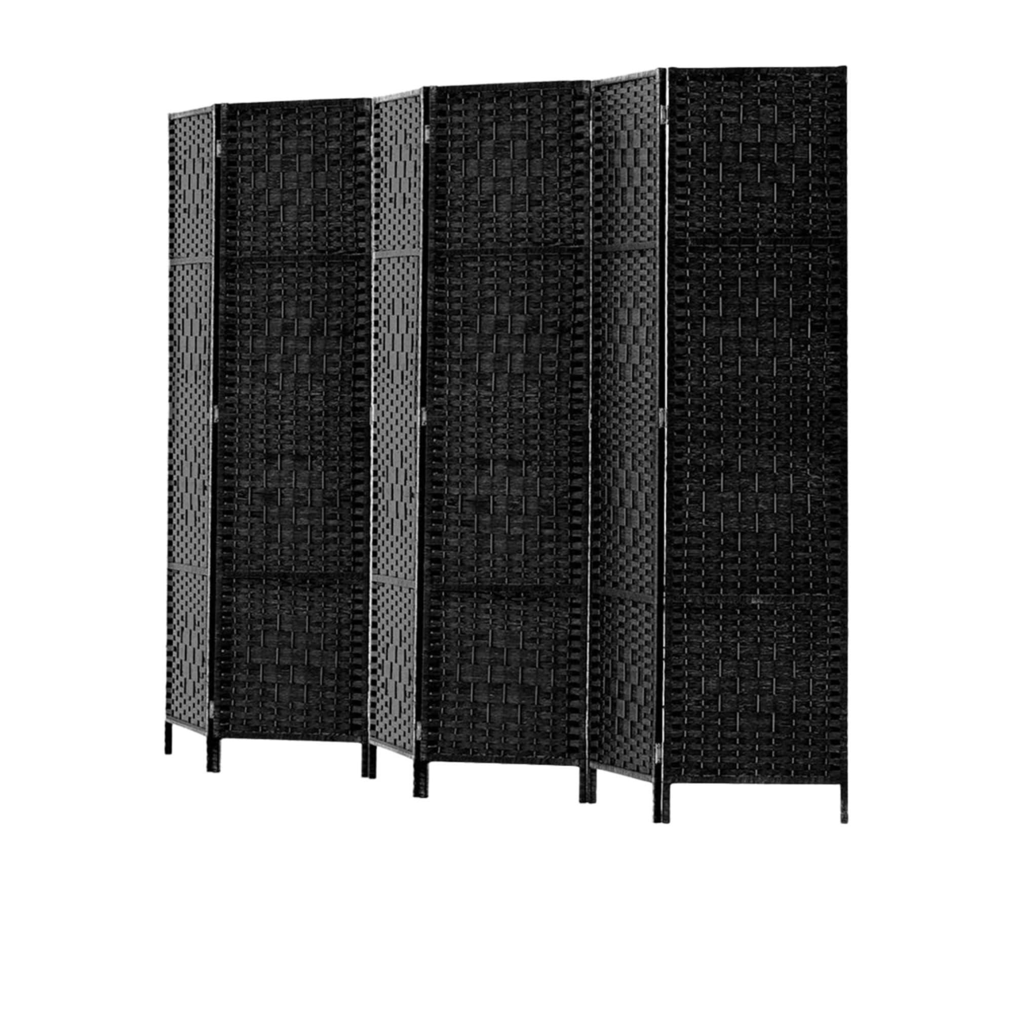 Artiss 6 Panel Rattan Room Divider Black Image 3