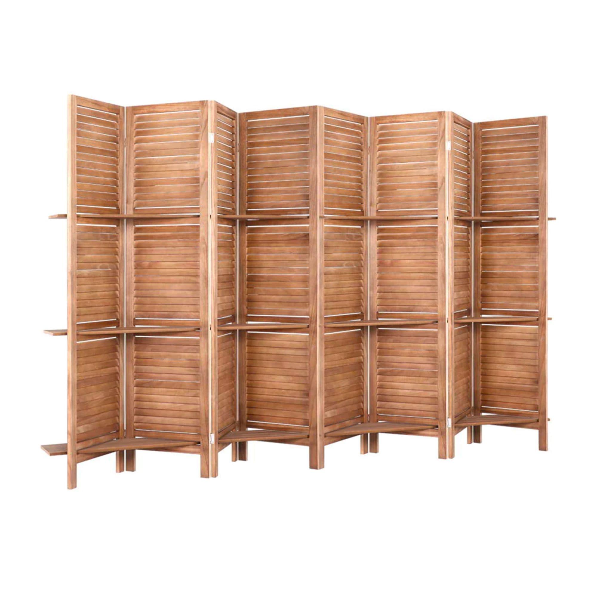 Artiss 8 Panel Wooden Room Divider with Shelf Brown Image 3