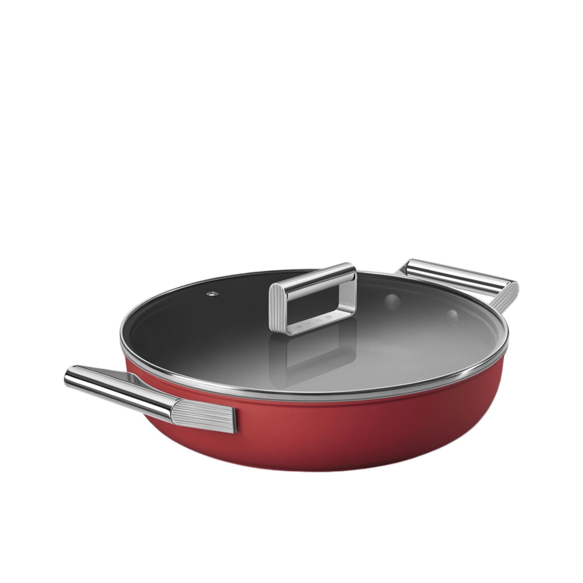 Smeg Non Stick Chef's Pan with Lid 28cm - 3.7L Red Image 6