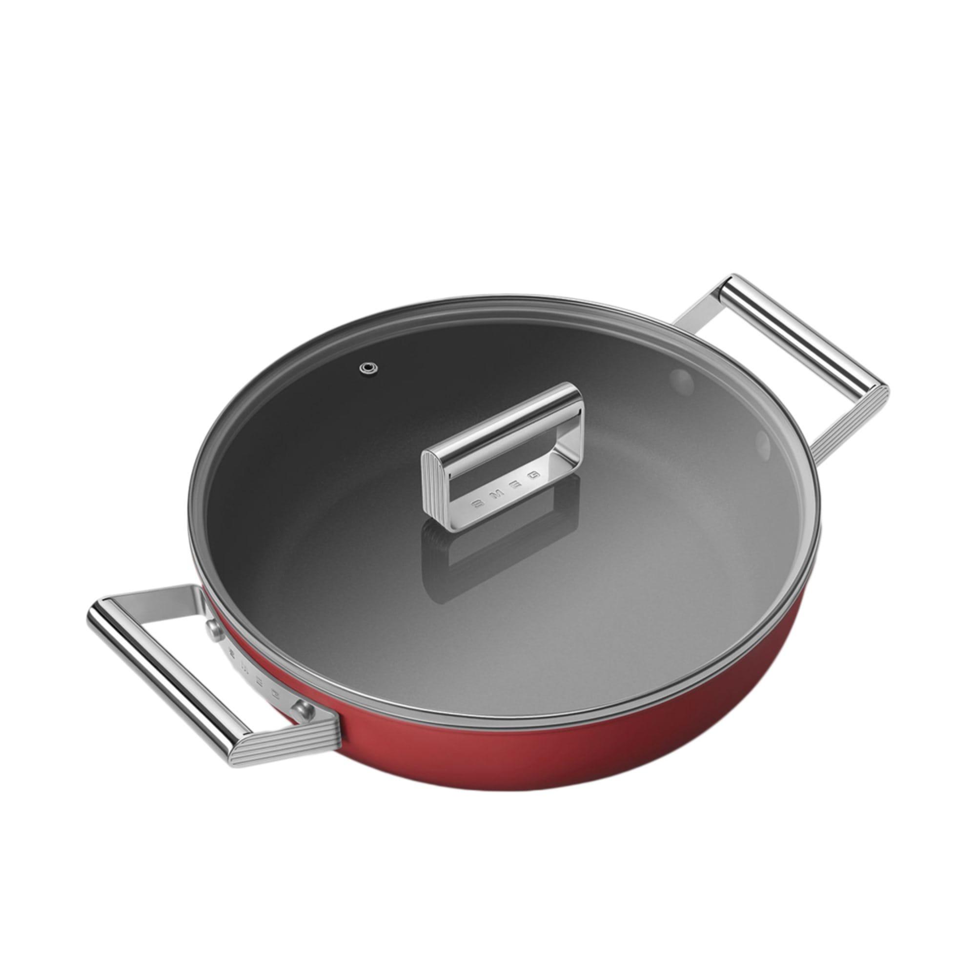 Smeg Non Stick Chef's Pan with Lid 28cm - 3.7L Red Image 7