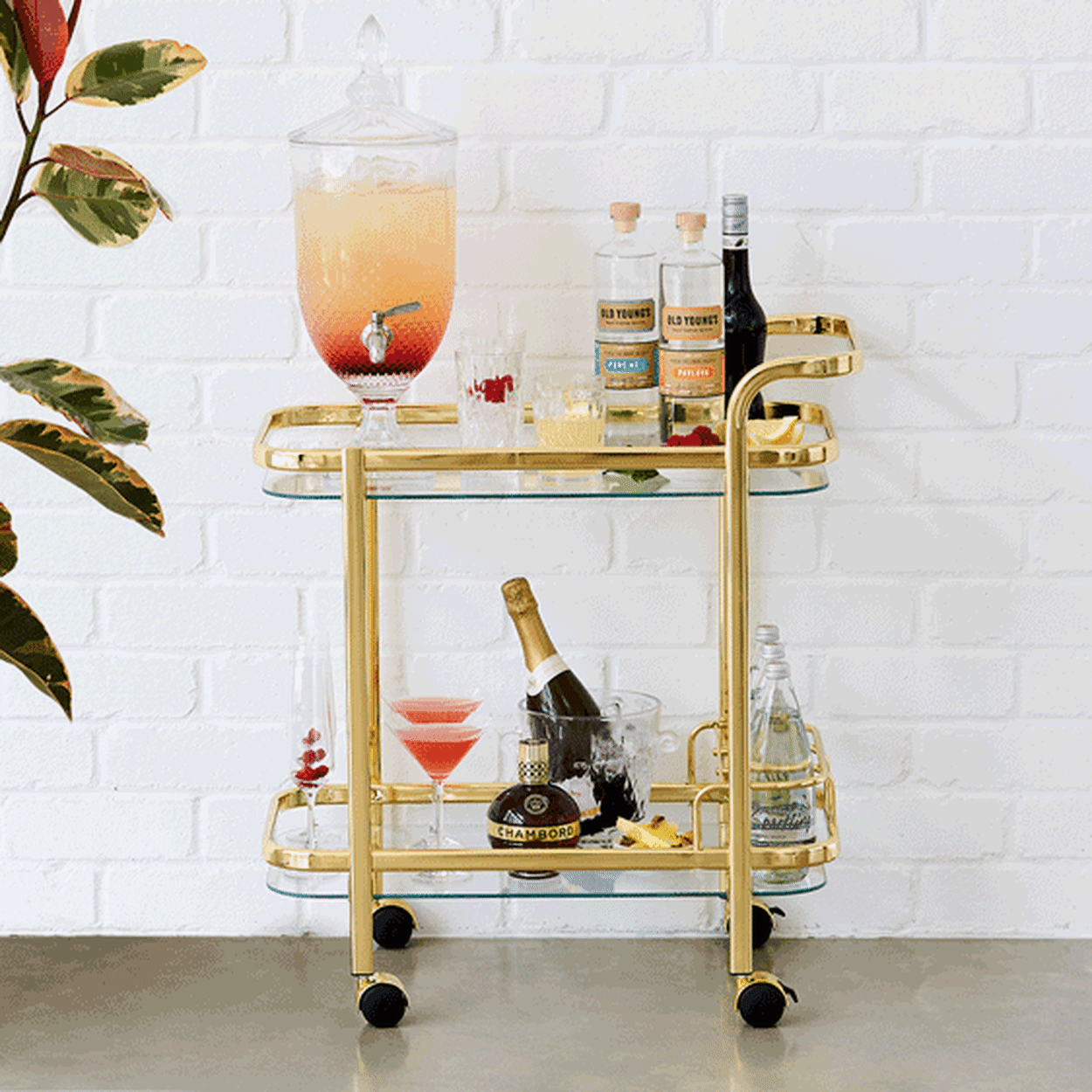 Piaf Bar Cart with Bottle Holder Gold Image 2