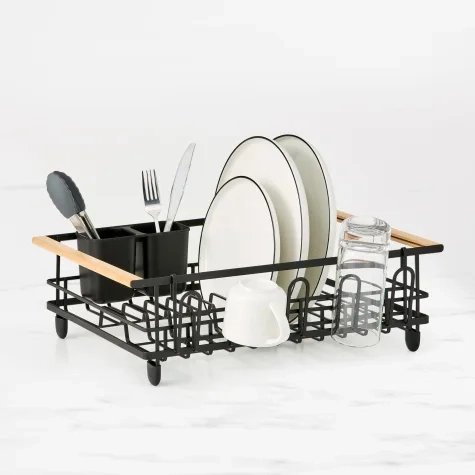 Kitchen Pro Tidy Dish Rack with Wooden Handle Black Image 1