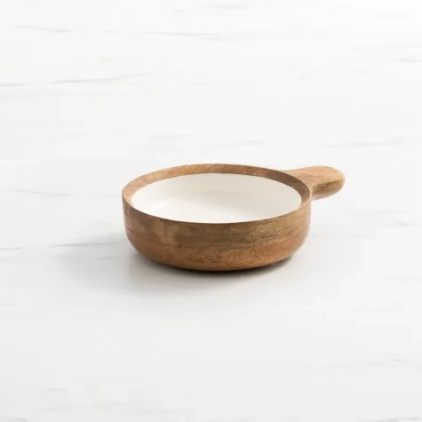 Salisbury & Co Calla Round Mango Wood Serving Bowl with Handle 23cm White Image 1