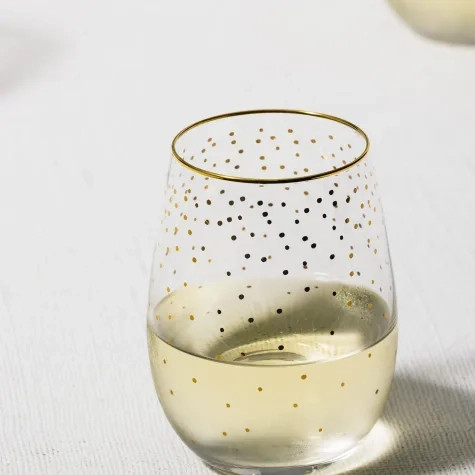 Salisbury & Co Festive Stemless Wine Glass 450ml Set of 2 Gold Image 2