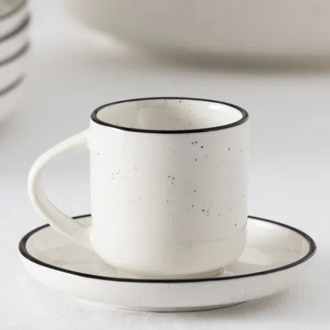 Salisbury & Co Mona Espresso Cup and Saucer Set 80ml White with Black Speckle Image 2