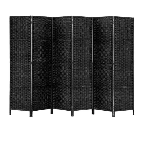 Artiss 6 Panel Rattan Room Divider Black Image 1