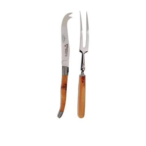 Laguiole en Aubrac Forged Cheese Knife Set 2pc Juniper Wood Image 1