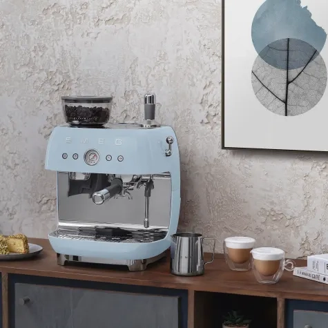 Smeg 50's Retro Style Espresso Machine with Built In Grinder Pastel Blue Image 2