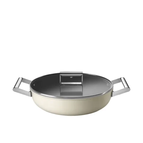 Smeg Non Stick Chef's Pan with Lid 28cm - 3.7L Cream Image 1