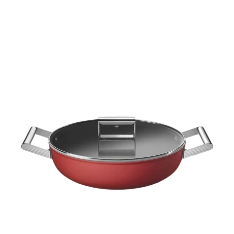 Smeg Non Stick Chef's Pan with Lid 28cm - 3.7L Red Image 1