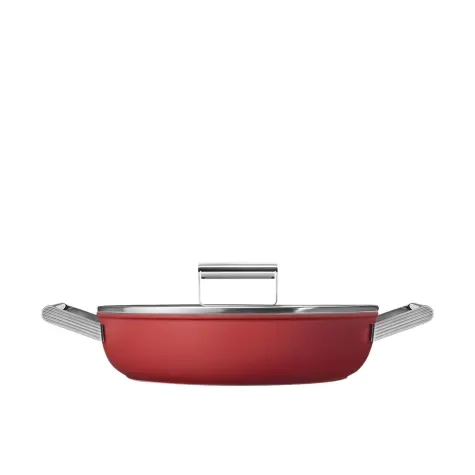 Smeg Non Stick Chef's Pan with Lid 28cm - 3.7L Red Image 2
