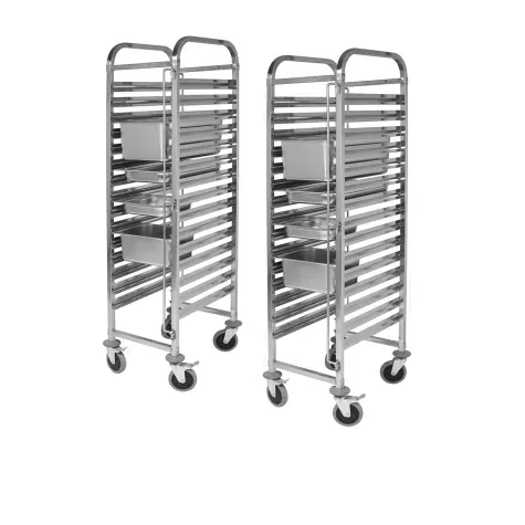 Soga Stainless Steel Gastronorm Trolley 15 Tier Suits GN 1/1 Pans Set of 2 Image 1