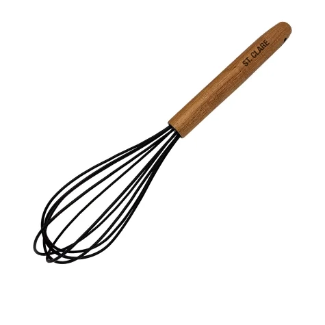 St. Clare Silicone Whisk with Acacia Handle 27cm Black Image 1