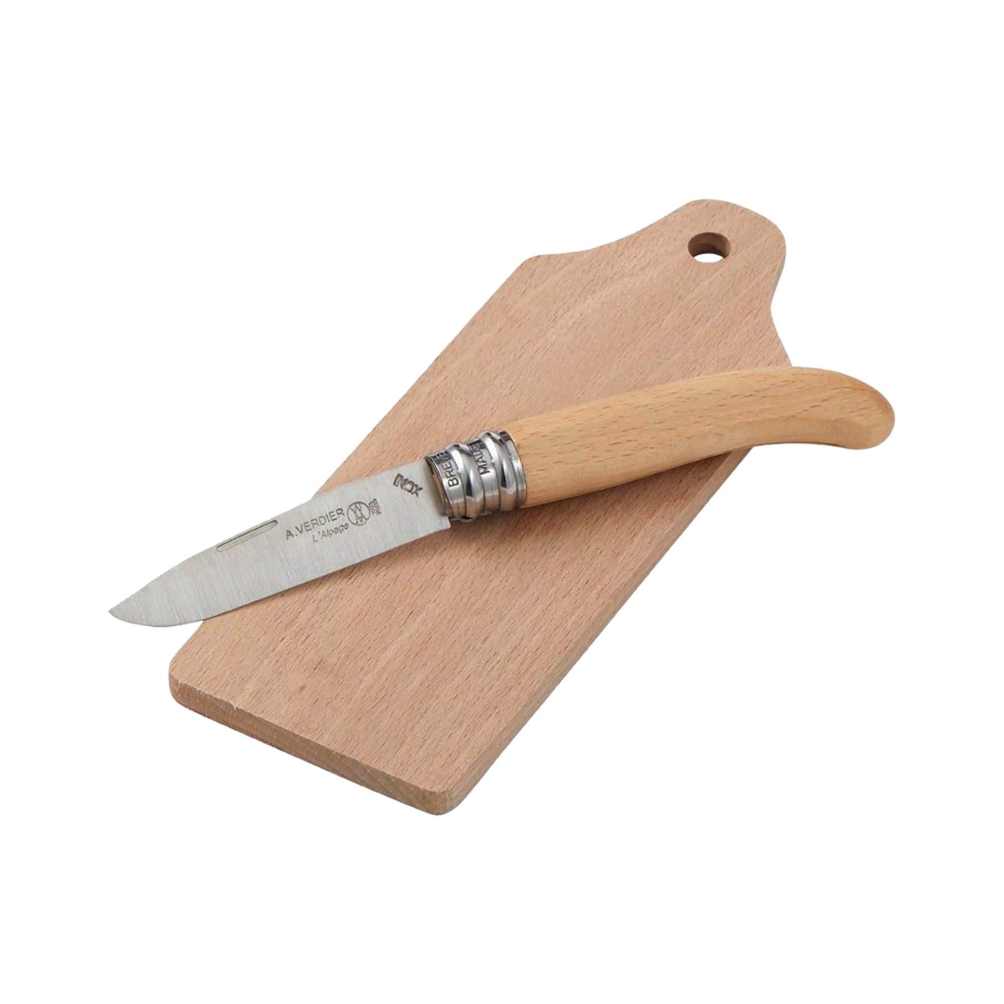 Andre Verdier Picnic Chopping Board and Folding Knife 2pc Beechwood Image 1