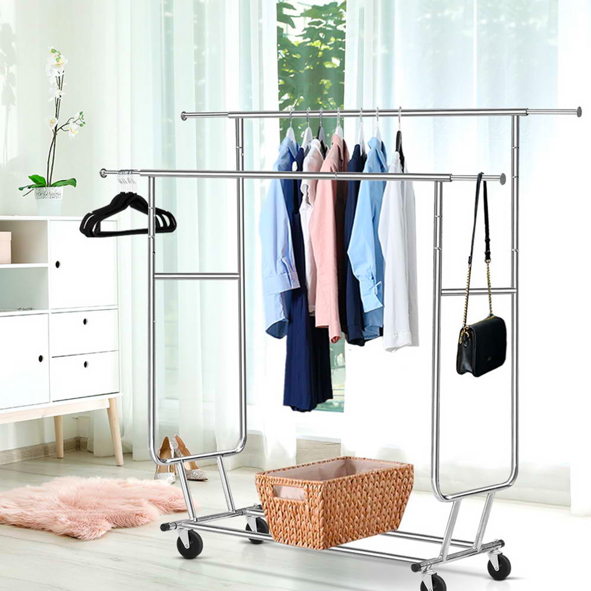 Artiss Double Rail Portable Clothes Drying Rack Silver Image 2