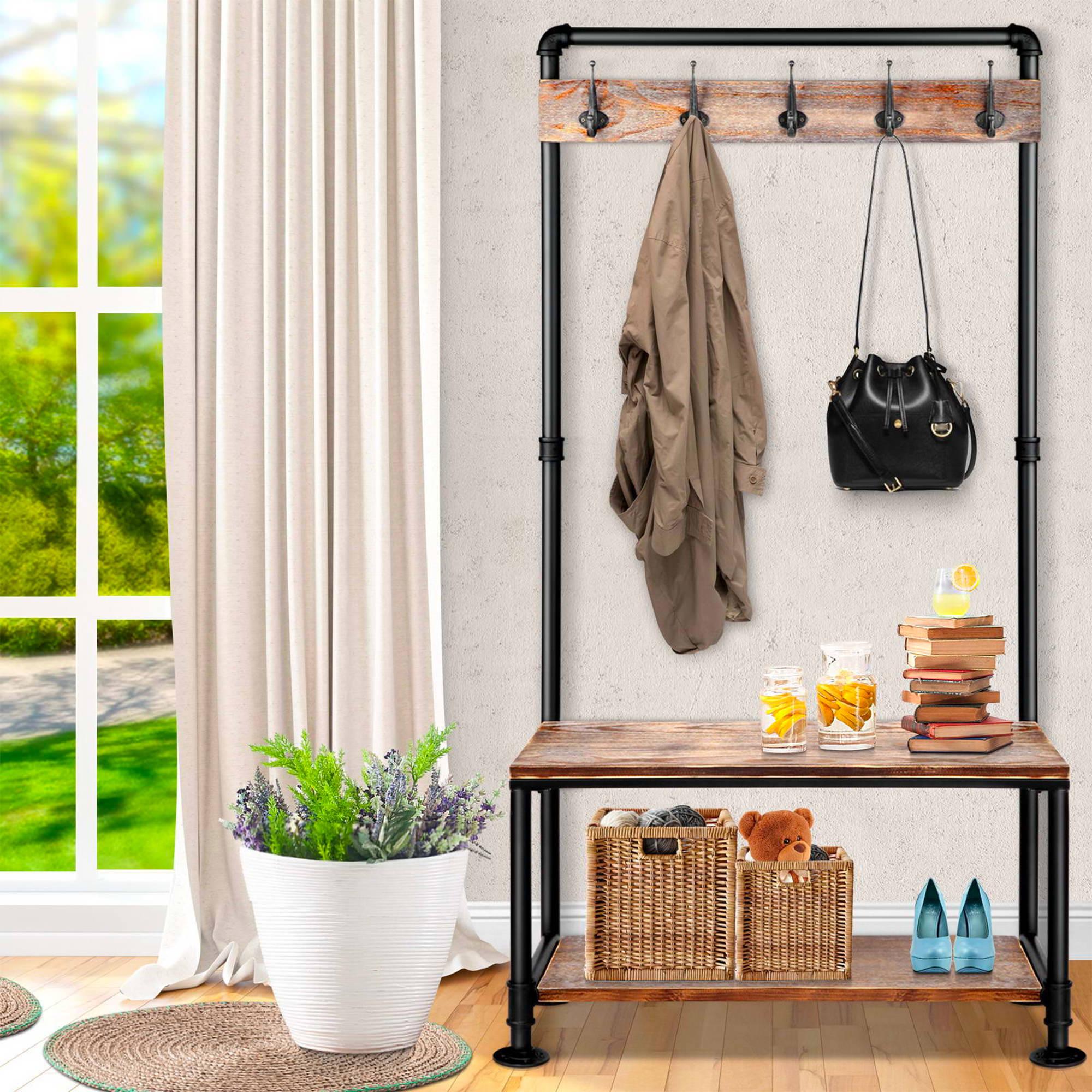 Artiss Coat Stand and Shoe Organiser Wooden Pipe Image 3