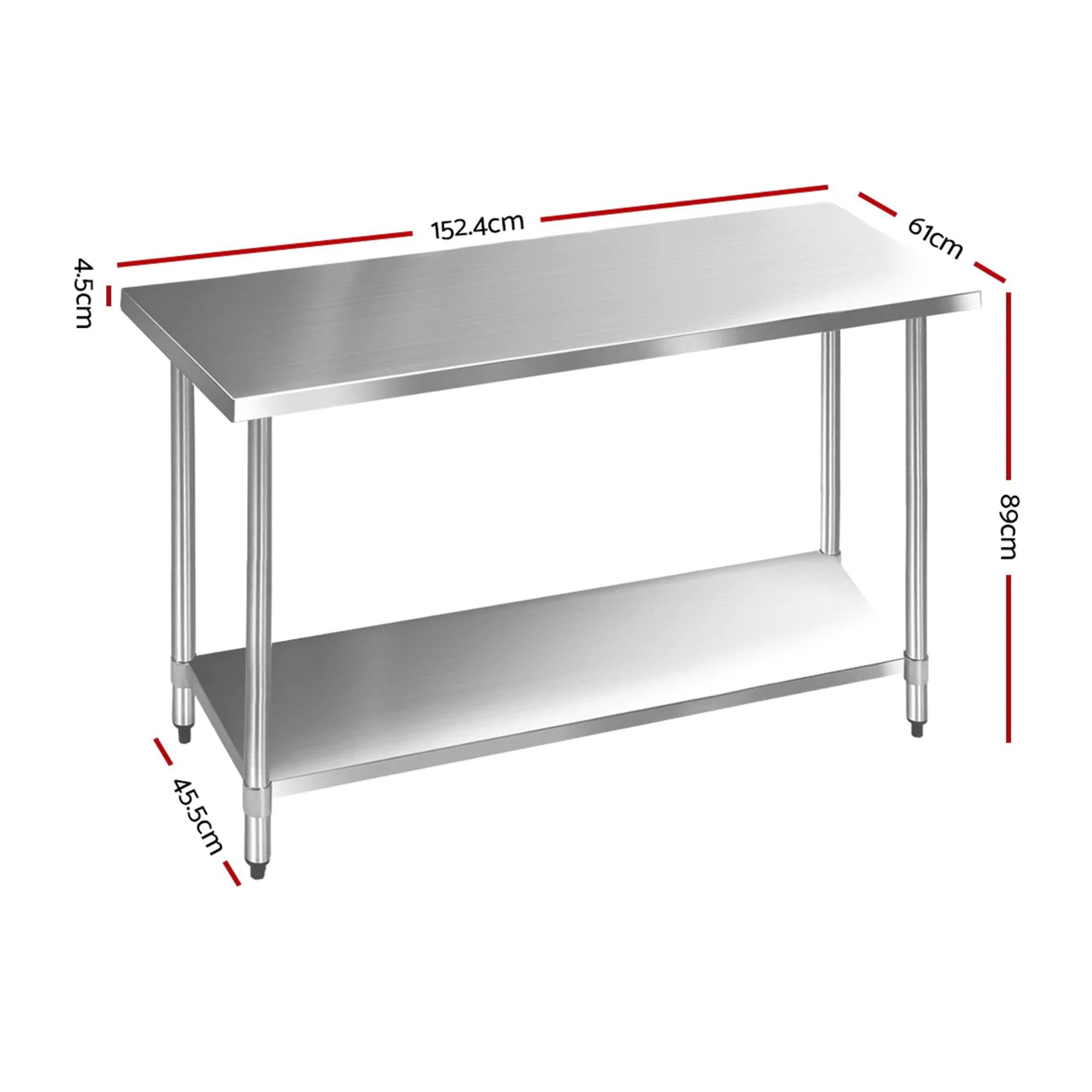 Cefito 304 Stainless Steel Kitchen Bench 152.4x61cm Image 3