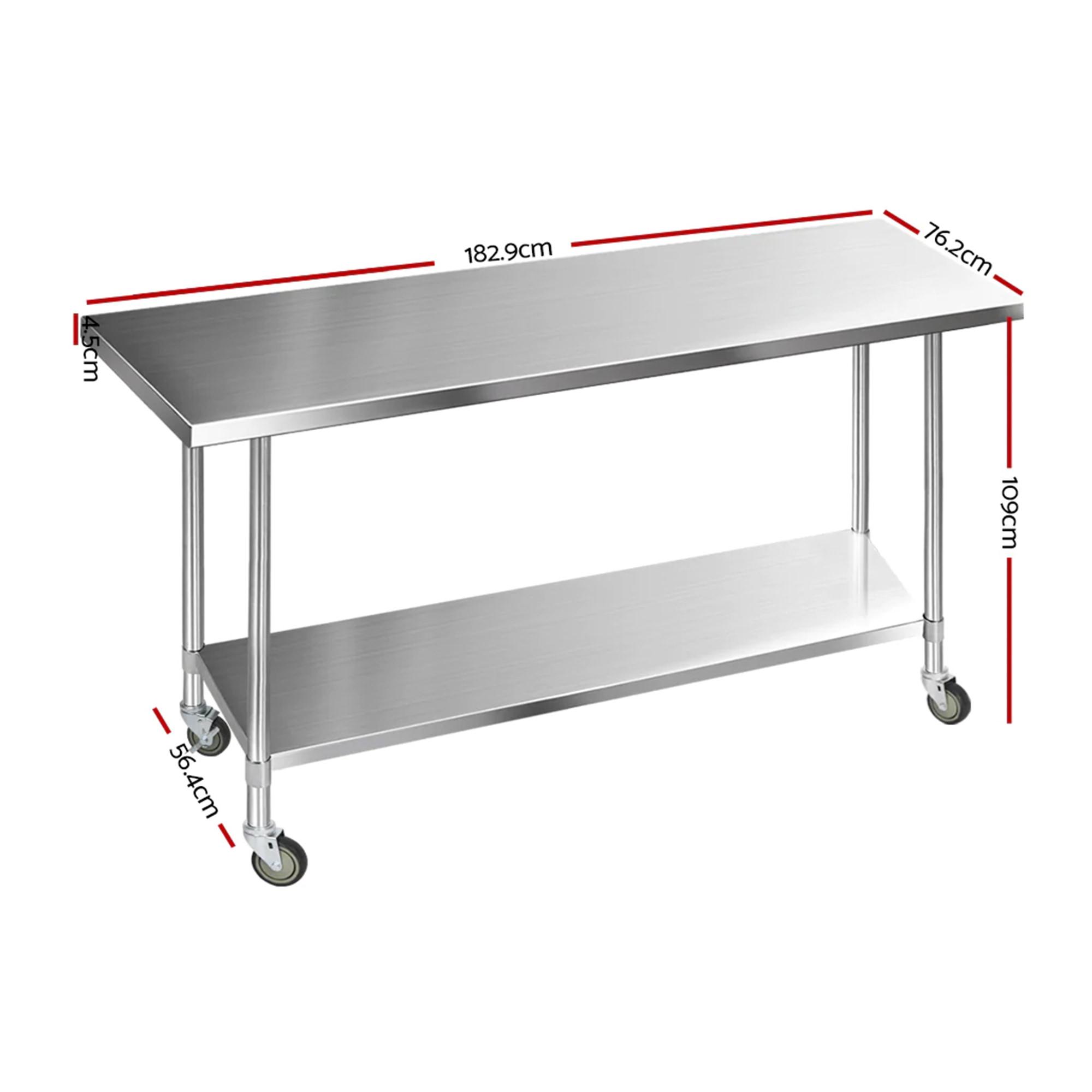 Cefito 430 Stainless Steel Kitchen Bench with Wheels 182.9x76cm Image 3