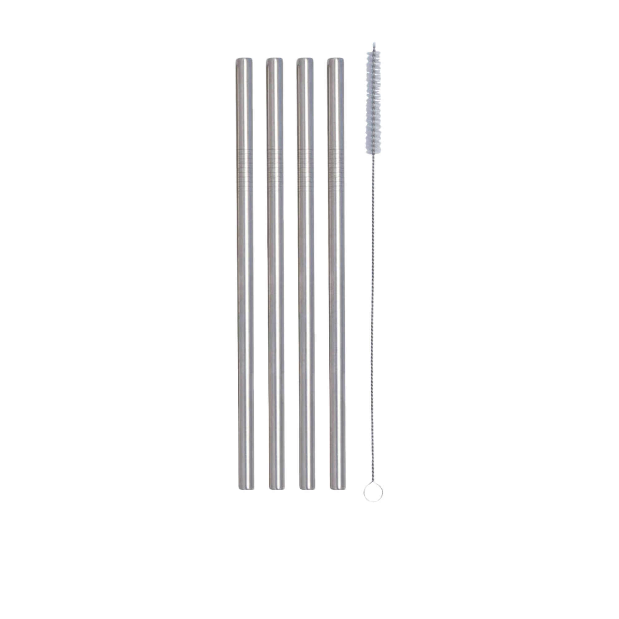 Cuisena Stainless Steel Smoothie Straws w/ Cleaning Brush Straight Set of 4 Silver Image 1