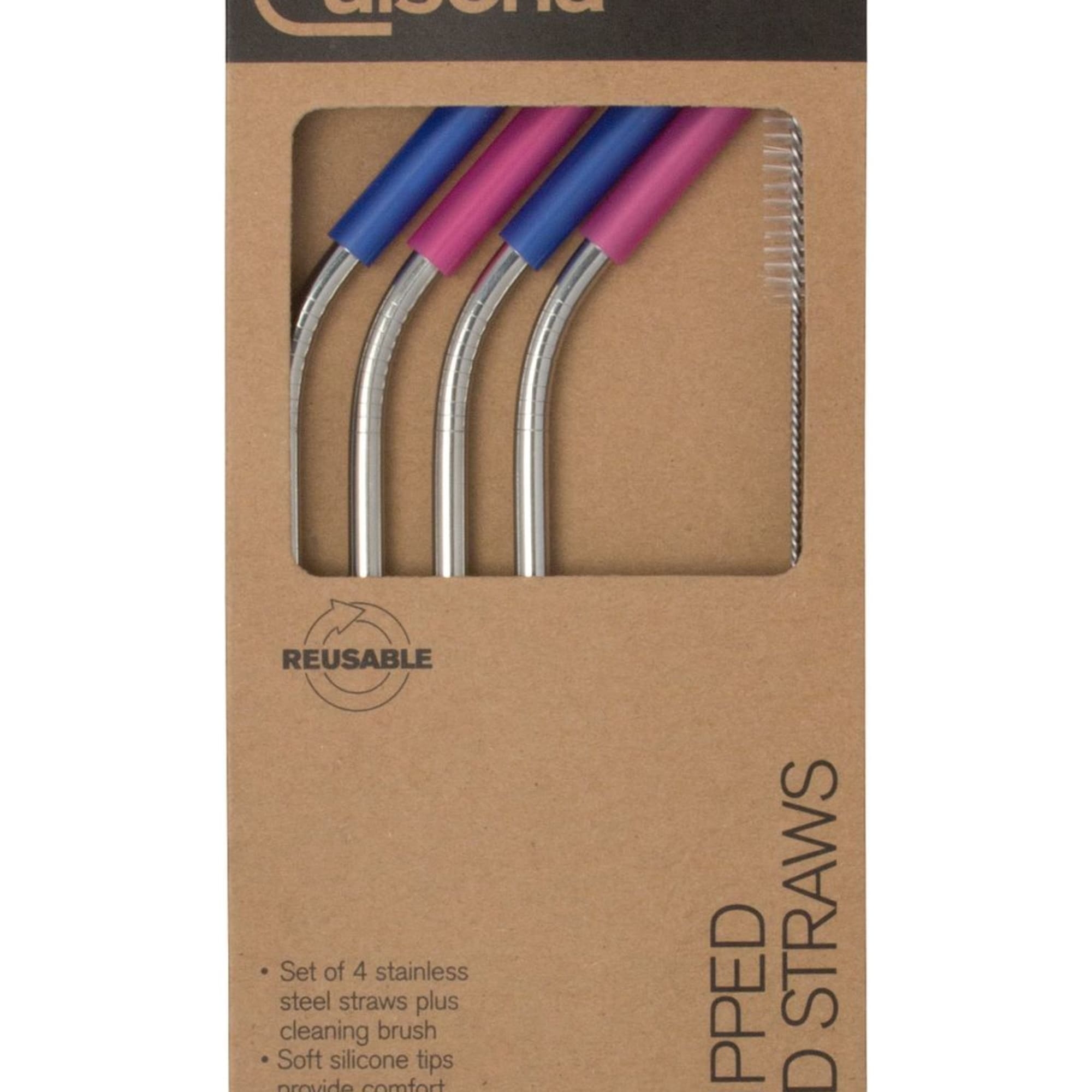 Cuisena Stainless Steel Straw Silicone Tips with Cleaning Brush Set of 4 Silver Image 2