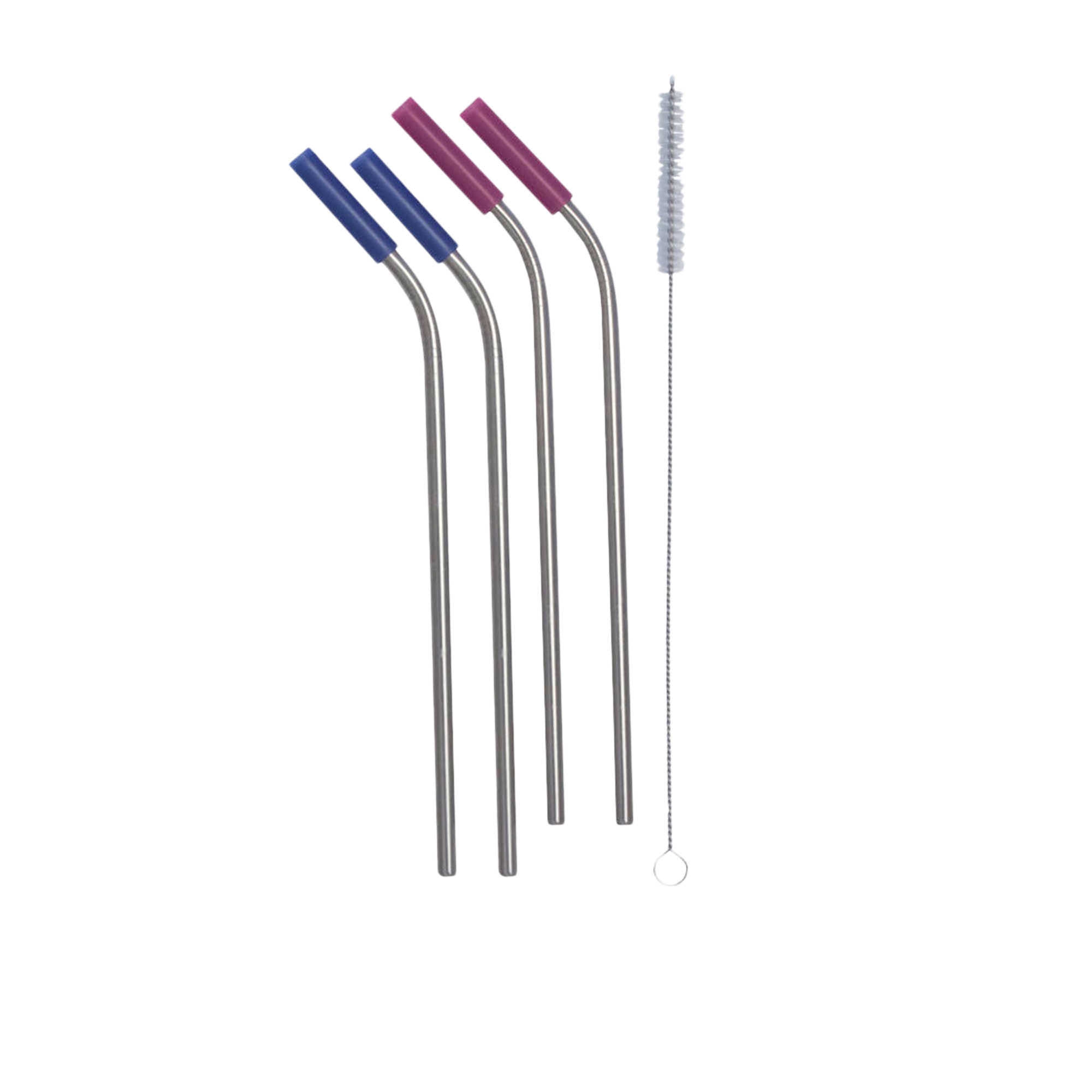 Cuisena Stainless Steel Straw Silicone Tips with Cleaning Brush Set of 4 Silver Image 1