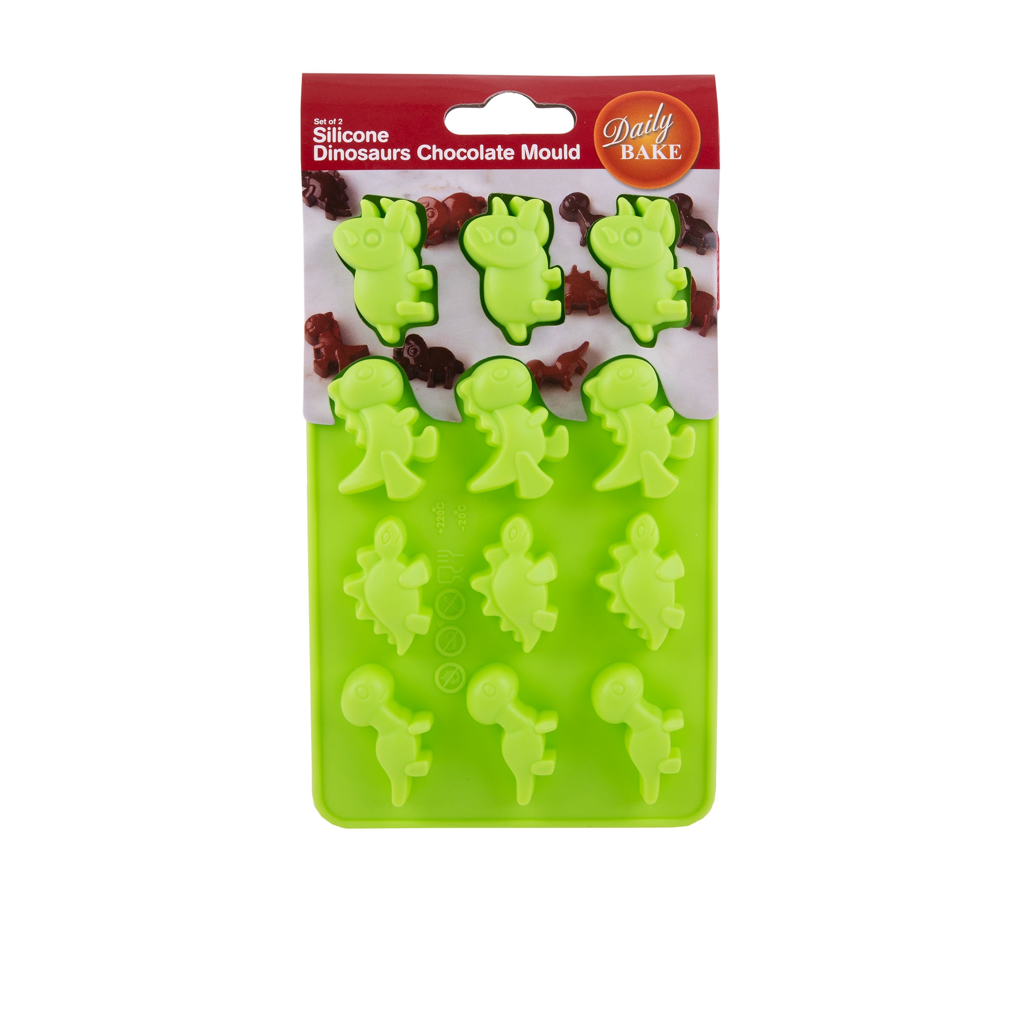 Daily Bake Dinosaur 12 Cup Chocolate Mould Set 2pc Green Image 2