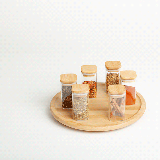 Kitchen Pro Eco Square Glass Spice Canister with Bamboo Lid 140ml Set of 6 Image 2