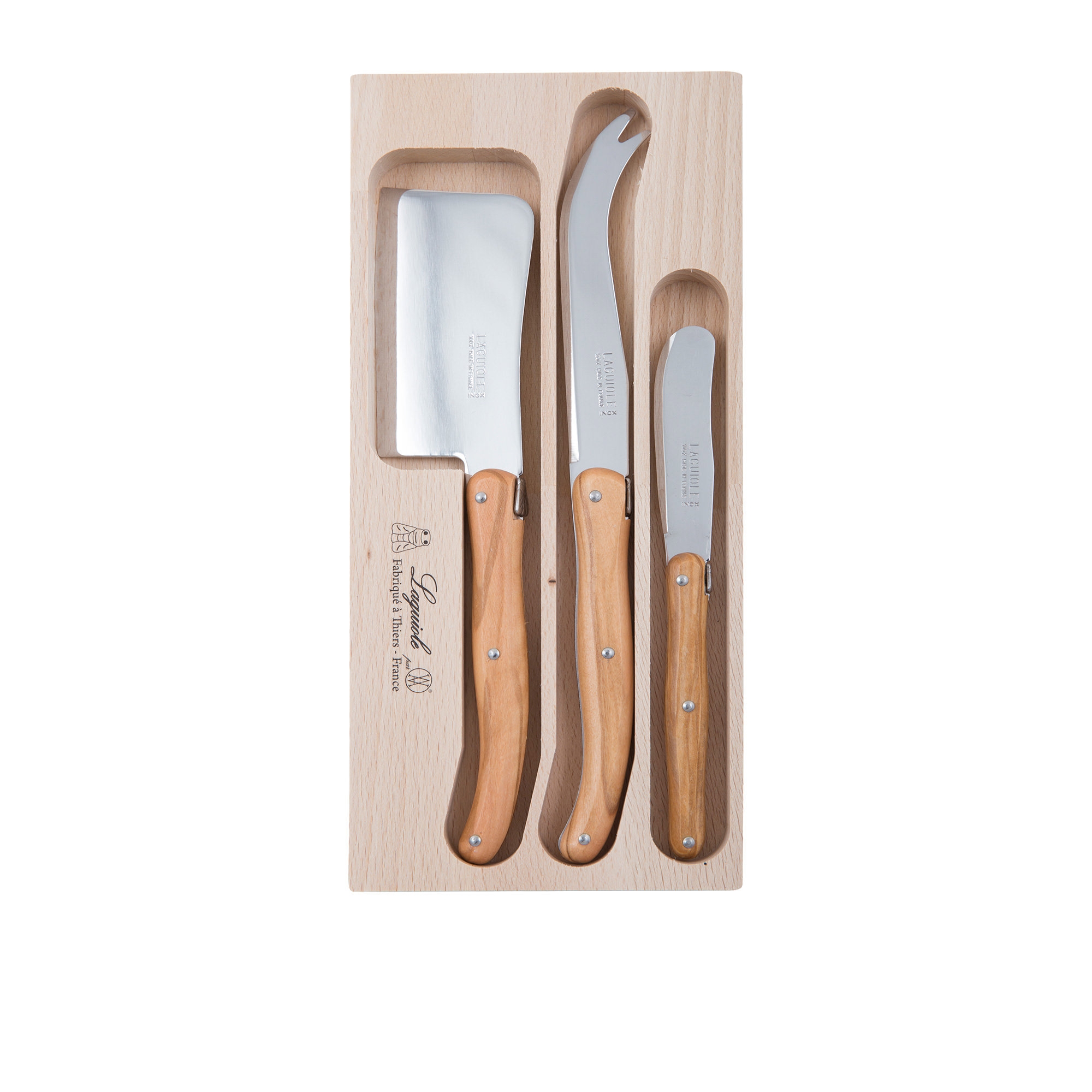 Laguiole by Andre Verdier Debutant Cheese Knife Set 3pc Olive Wood Image 1