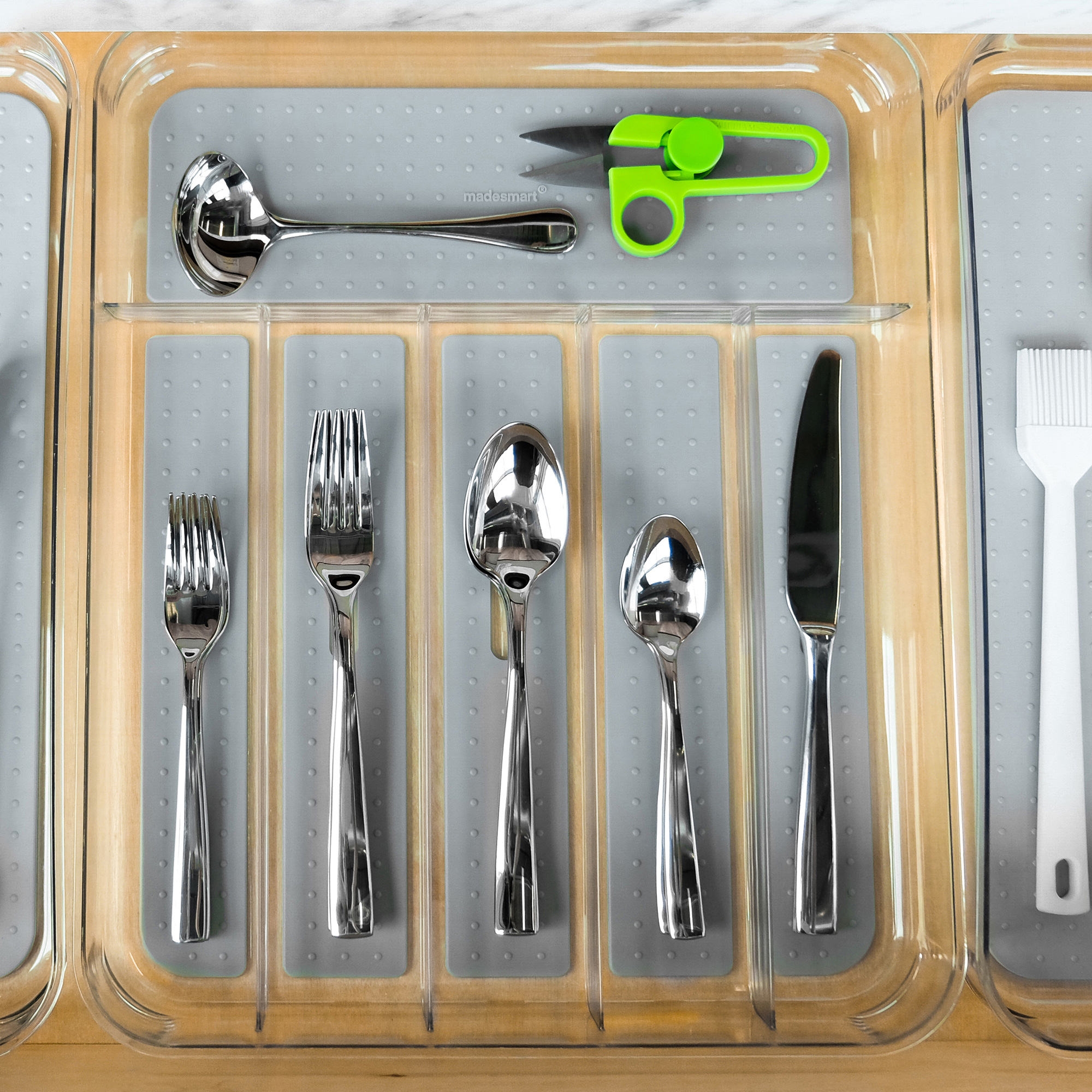 Madesmart Soft Grip Cutlery Tray 6 Compartment Clear Image 2