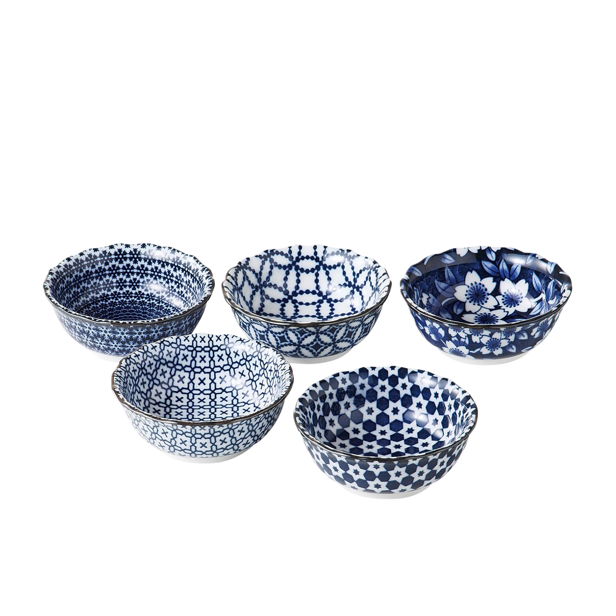 Japanese Collection Nami Porcelain Dipping Bowl Set of 5 Blue Image 1