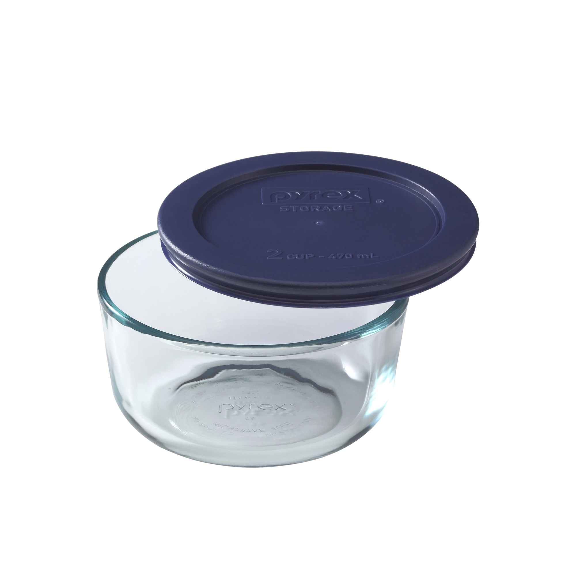 Pyrex Round Glass Storage 473ml Blue Image 1