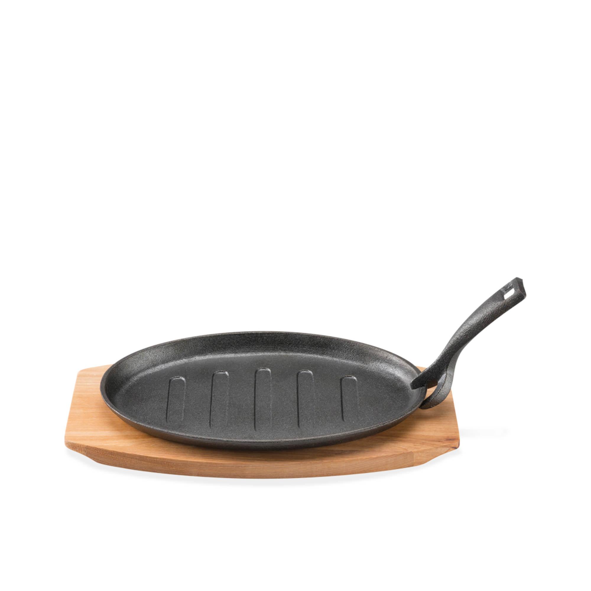 Pyrolux Pyrocast Cast Iron Oval Sizzle Plate with Maple Tray 27x18cm Image 1