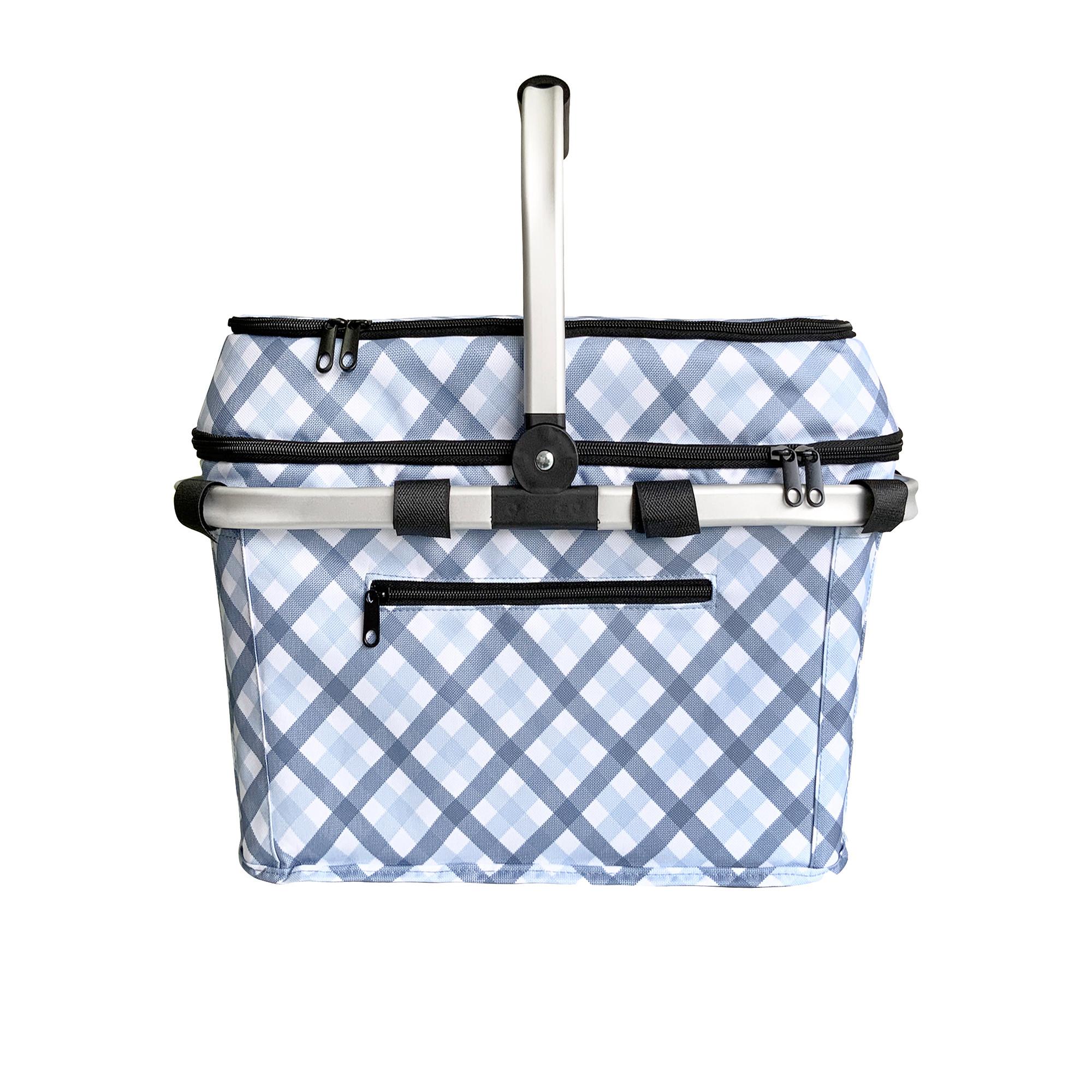 Sachi Fabric 4 Person Insulated Picnic Basket Blue Gingham Image 3