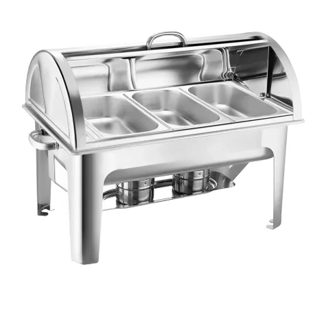Soga Rectangular Stainless Steel 3 Pans Chafing Dish with Roll Top Image 1