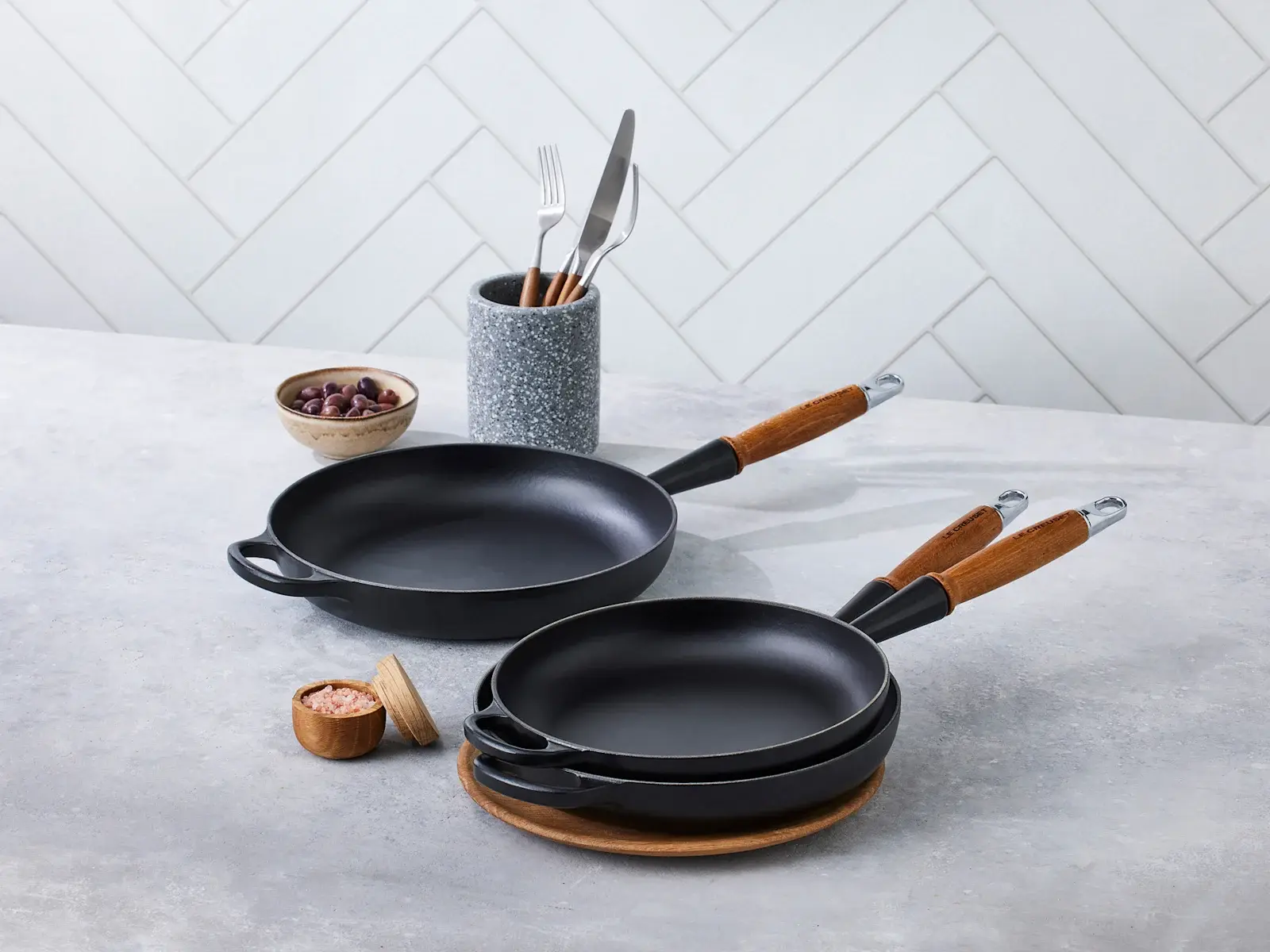 Le Creuset cast iron frypans and skillets