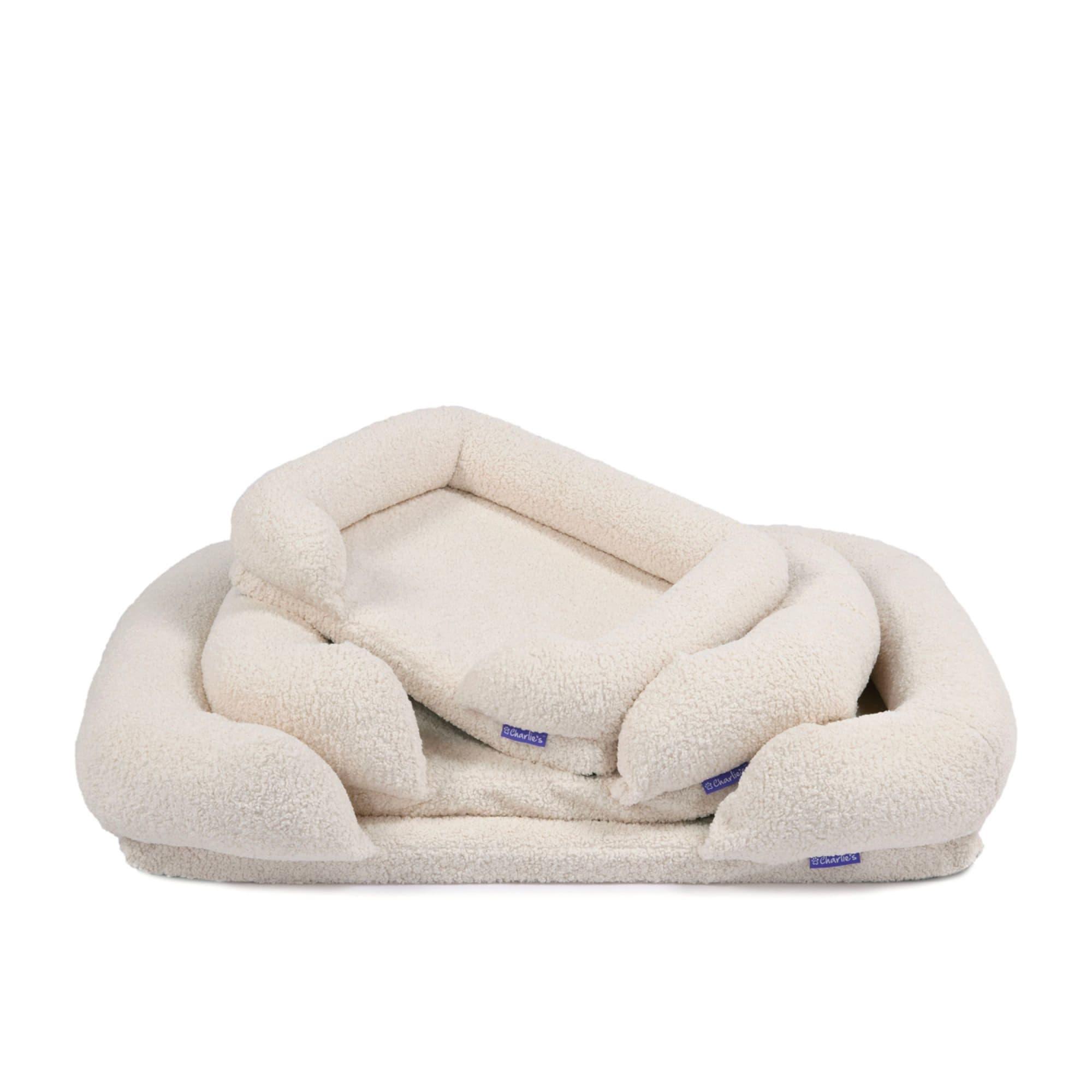 Charlie's Teddy Fleece Orthopedic Memory Foam Sofa Dog Bed Medium Cream Image 6