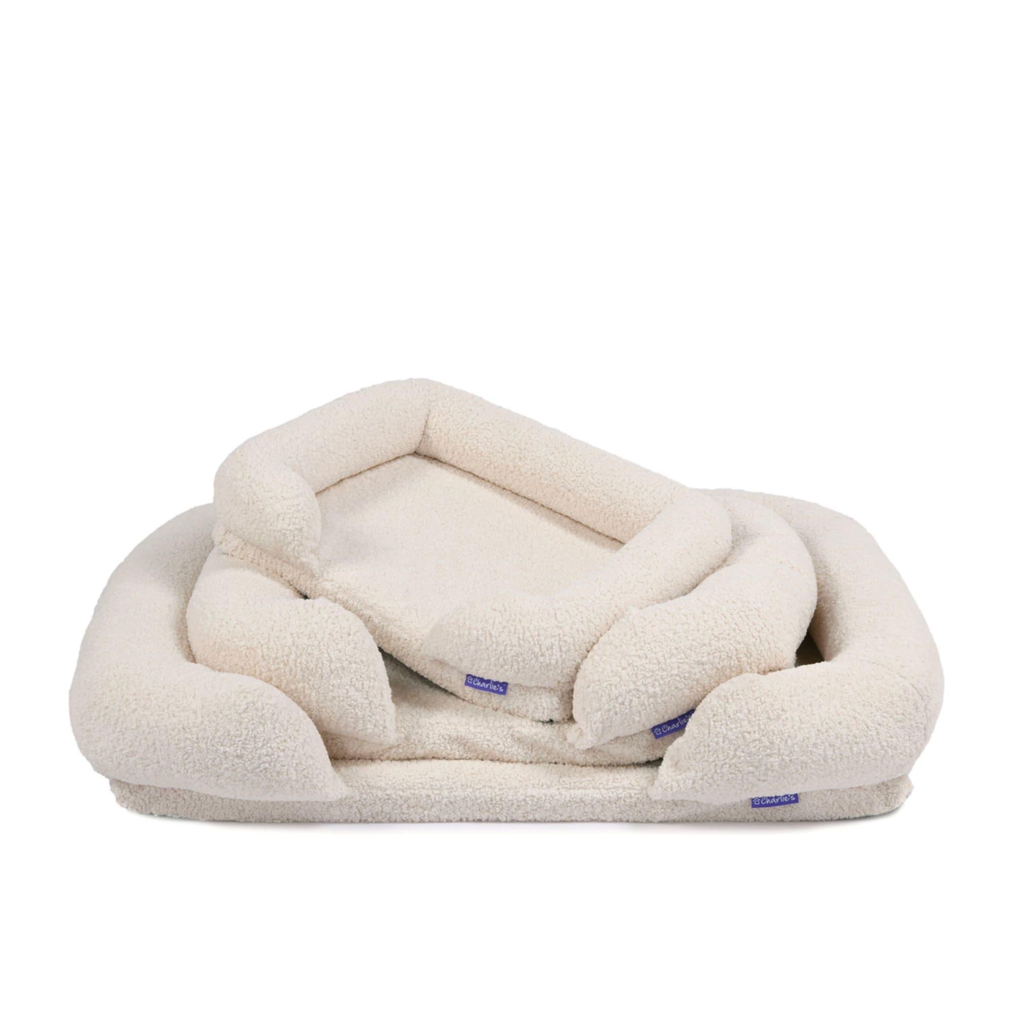 Charlie's Teddy Fleece Orthopedic Memory Foam Sofa Dog Bed Small Cream Image 6