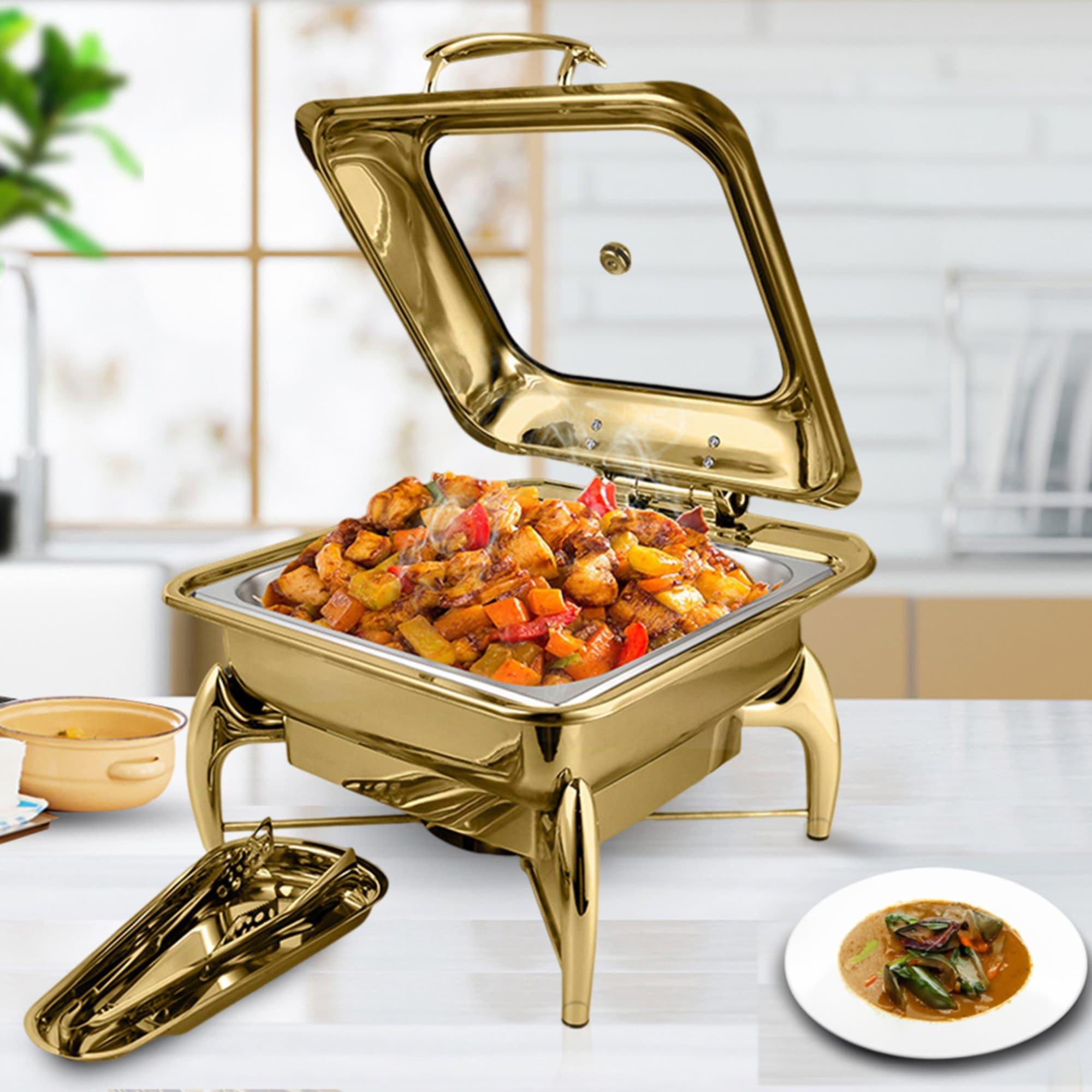 Soga Square Stainless Steel Chafing Dish with Top Lid Set of 2 Gold Image 3