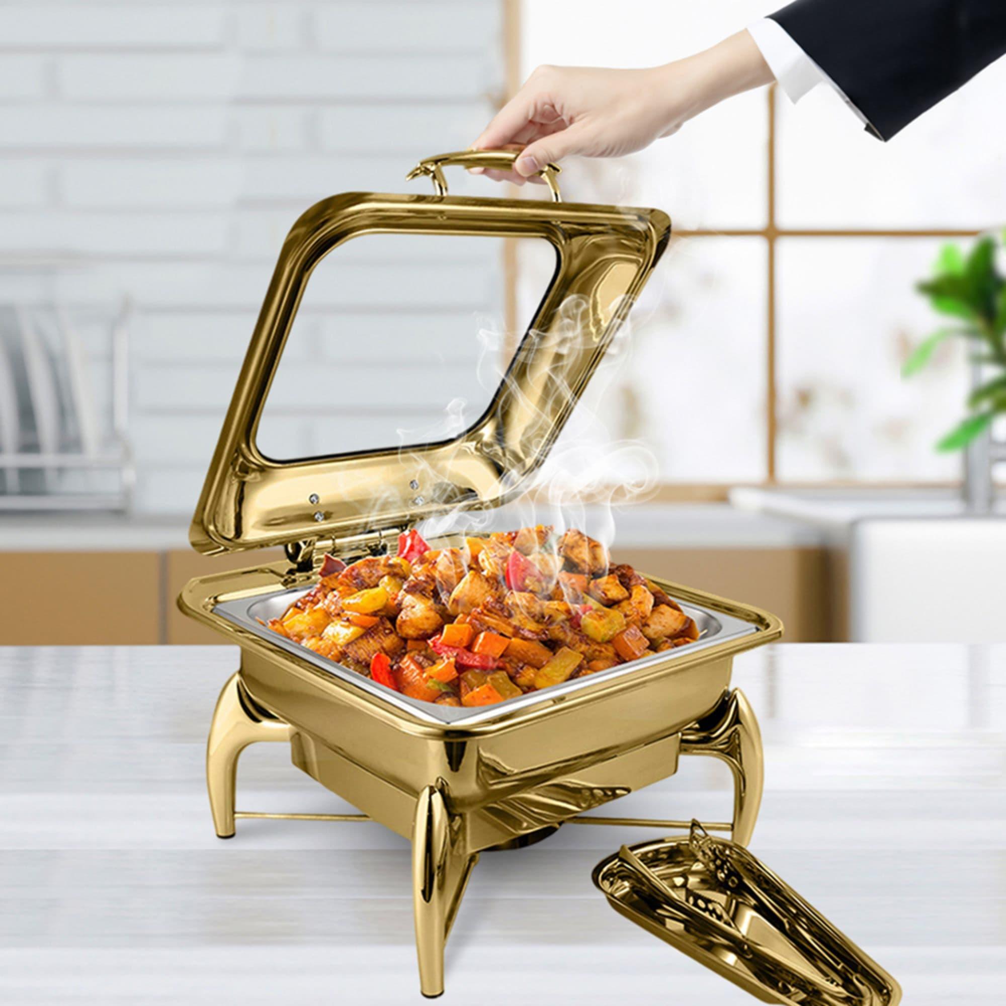 Soga Square Stainless Steel Chafing Dish with Top Lid Set of 2 Gold Image 4