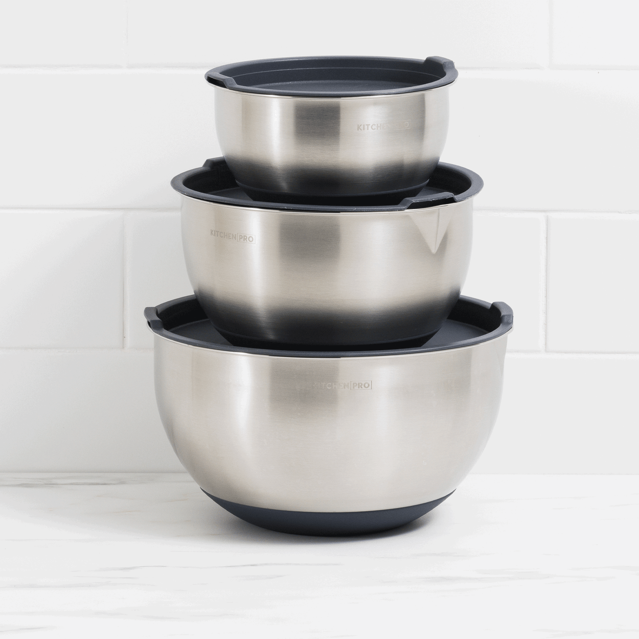Kitchen Pro Mixwell Mixing Bowl with Lid Set 3pc Grey Image 6