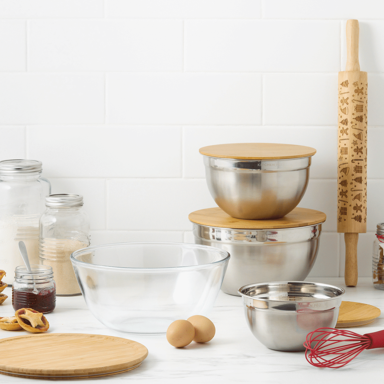Kitchen Pro Mixwell Mixing Bowl with Bamboo Lid Set 3pc Image 6