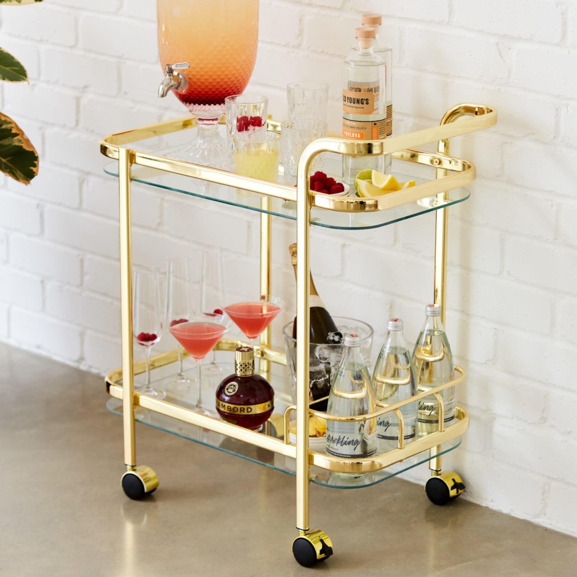 Piaf Bar Cart with Bottle Holder Gold Image 3
