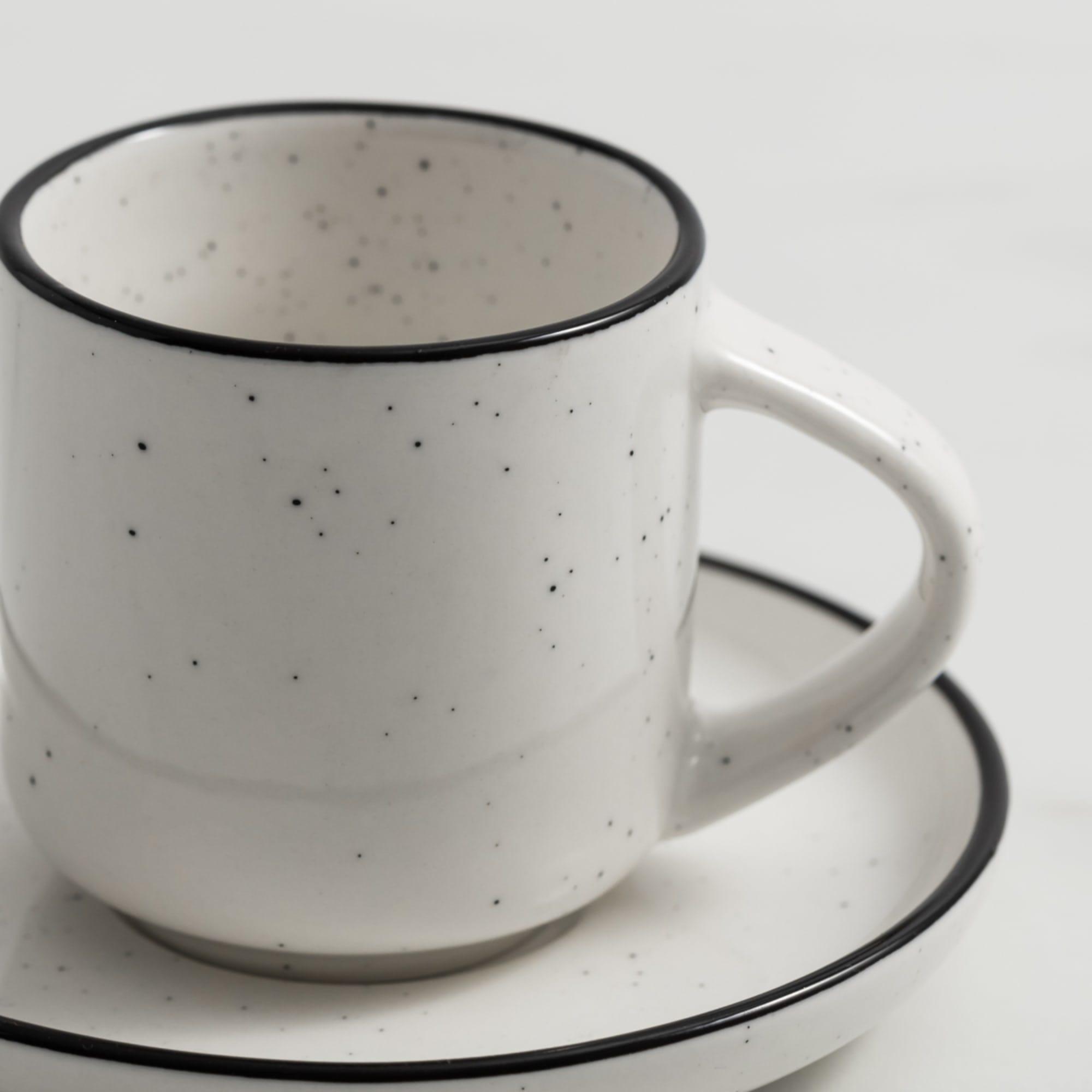 Salisbury & Co Mona Espresso Cup and Saucer Set 80ml White with Black Speckle Image 4