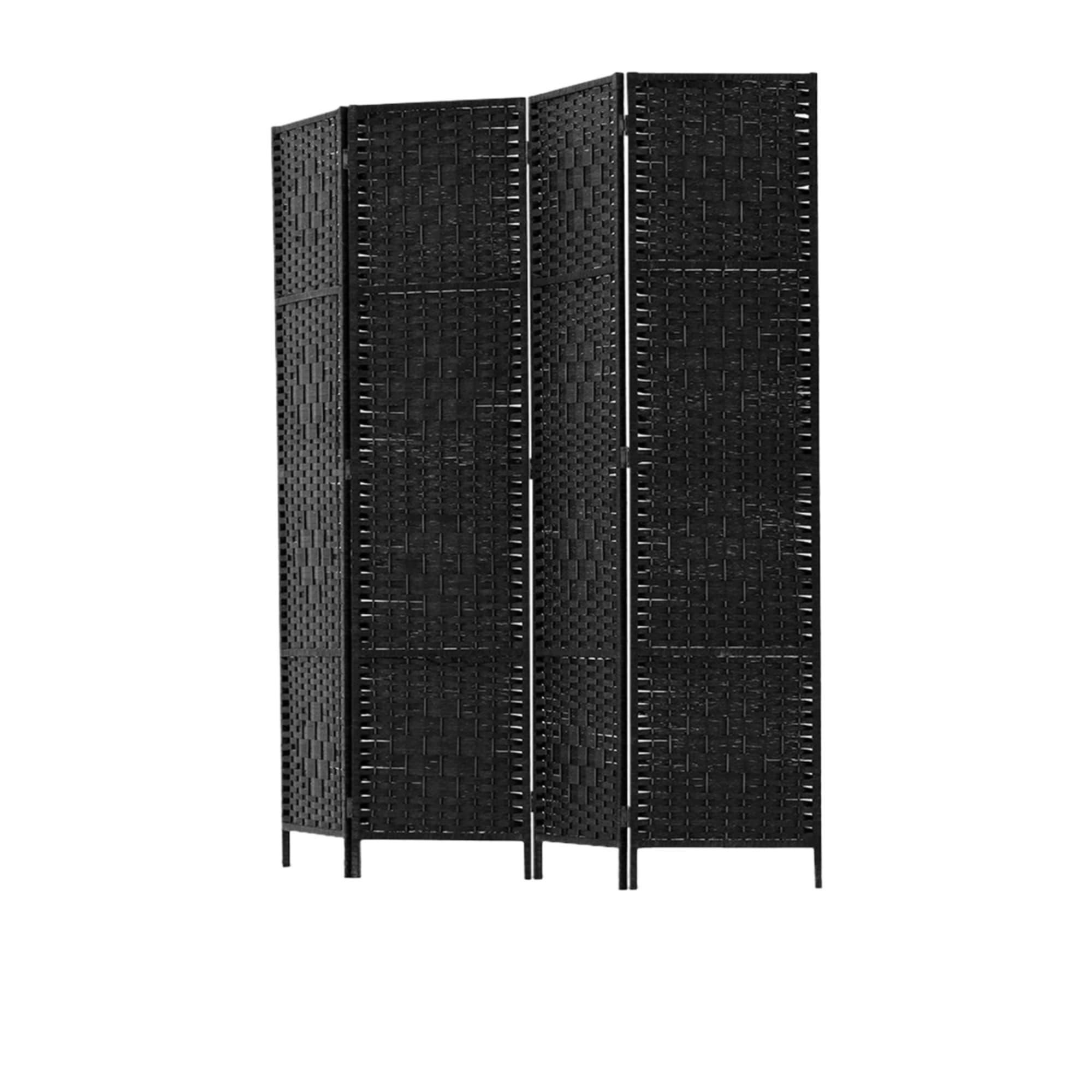 Artiss 4 Panel Rattan Room Divider Black Image 4