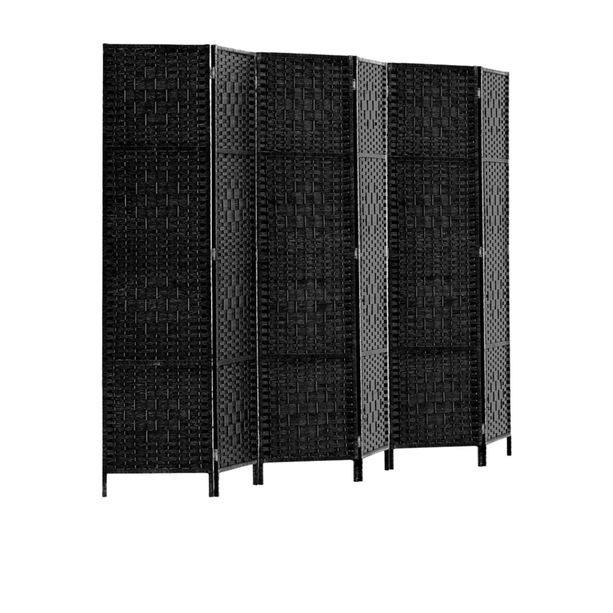 Artiss 6 Panel Rattan Room Divider Black Image 4