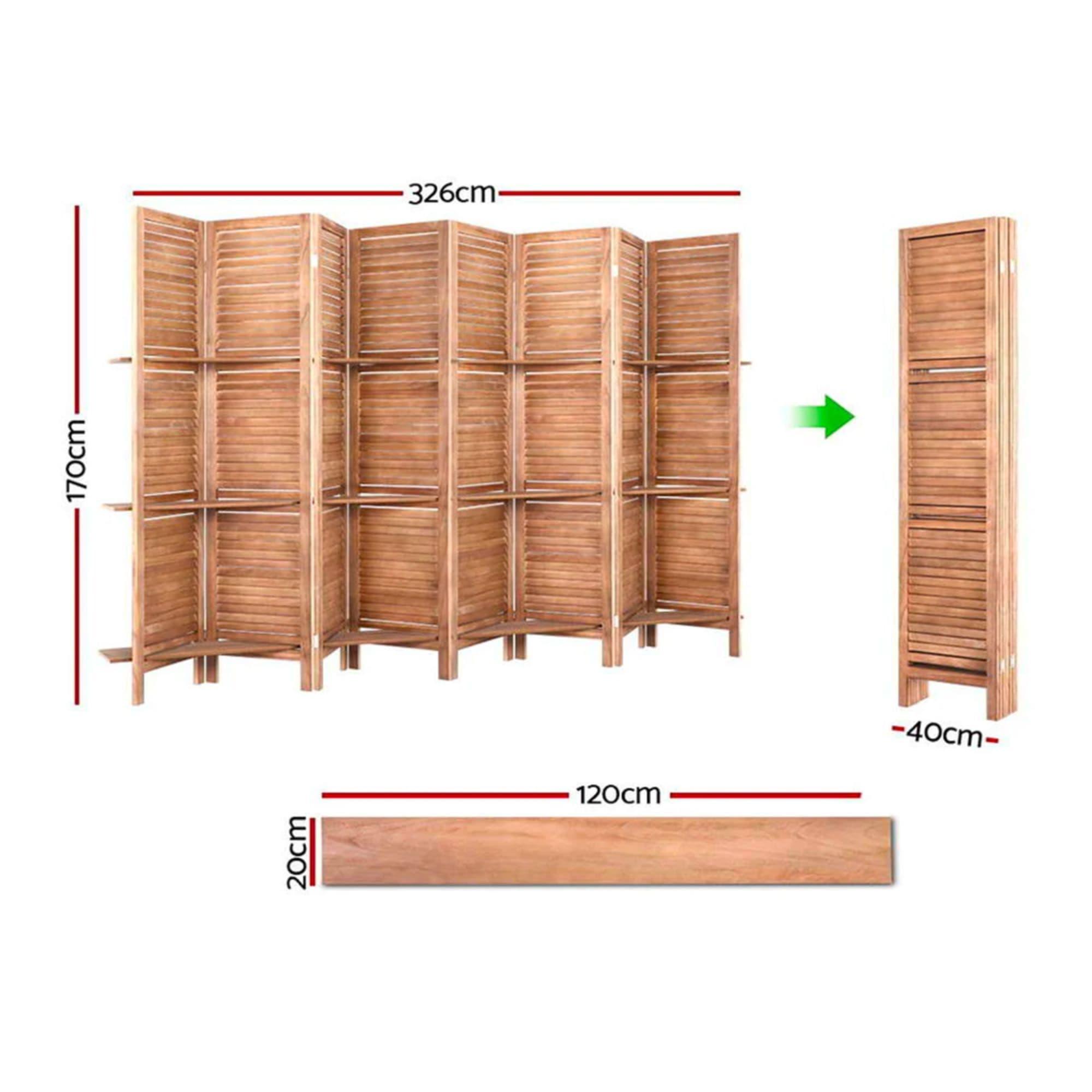 Artiss 8 Panel Wooden Room Divider with Shelf Brown Image 6