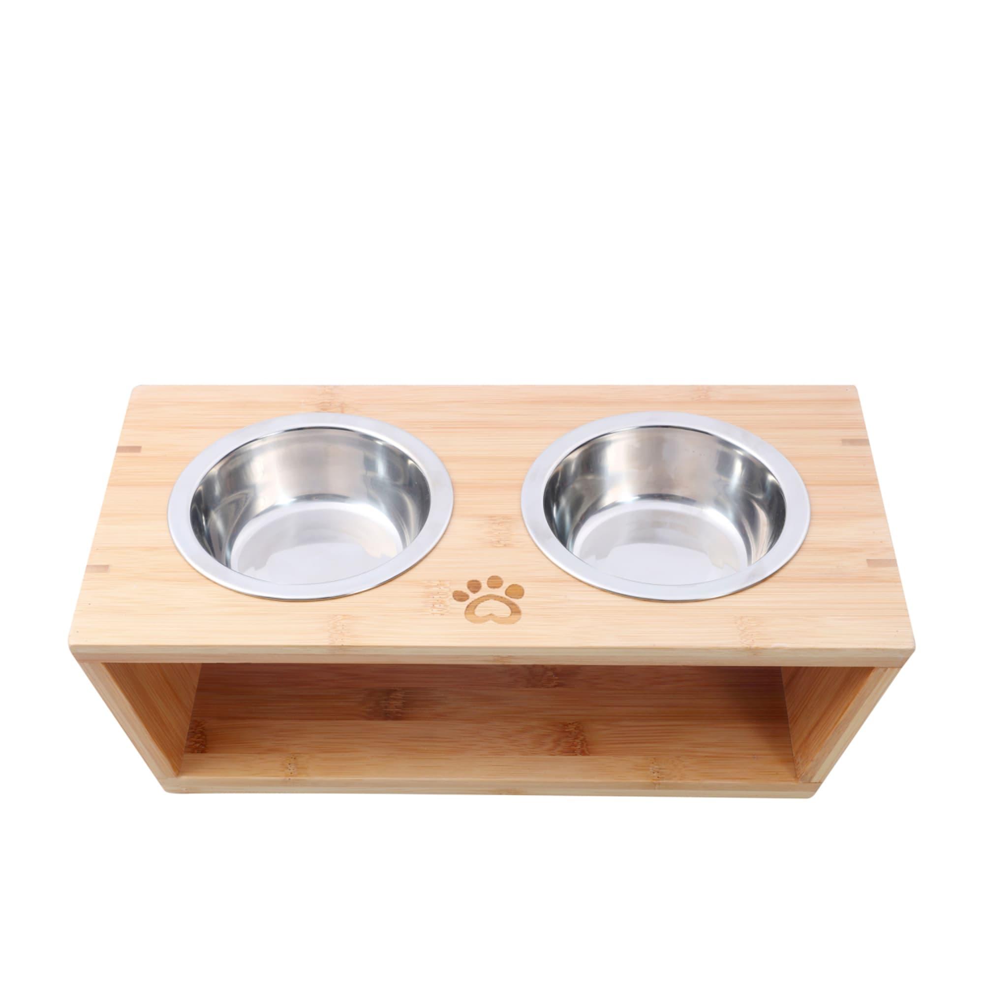 Charlie's Bamboo Dog Feeder with Stainless Steel Bowls Large Natural Image 3