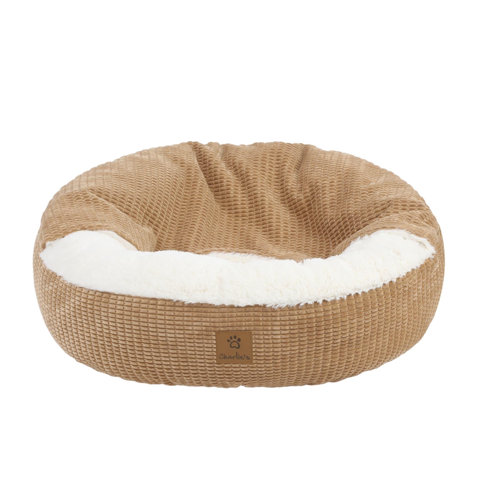 Charlie's Snookie Hooded Calming Dog Bed Small Iced Coffee Brown Image 1